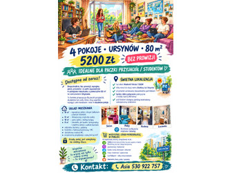 Mieszkanie mazowieckie
Warszawa
Ursynów Do wynajęcia 5200 PLN 80 m2 